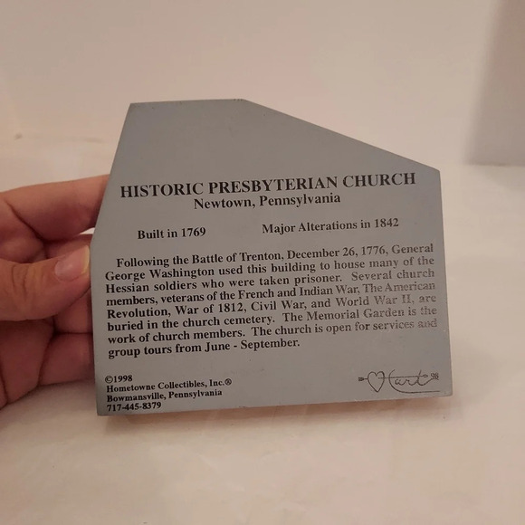 Vintage 1998 Hometowne Collectibles Historic Presbyterian Church Shelf Sitter - Picture 5 of 8